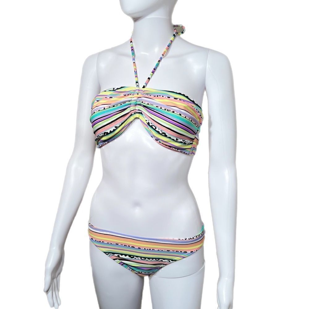 Pastel Striped  Bandeau Bikini  Set